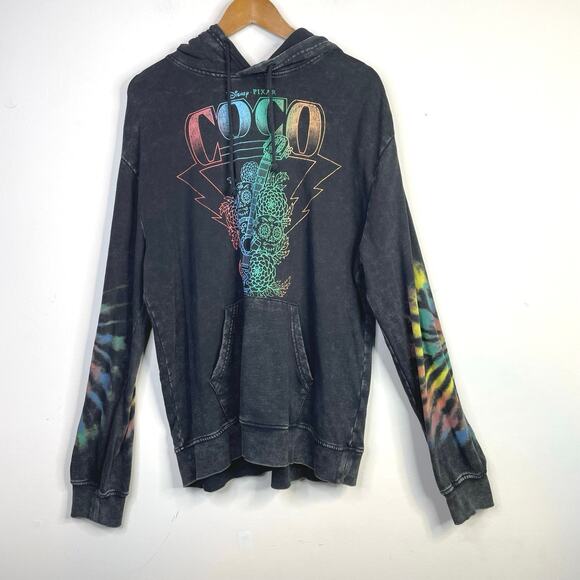 Disney Pixar Coco Tie Dye Acid Wash Hoodie Hooded Pullover Sweatshirt Mens M - Picture 1 of 10